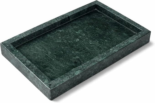 Natural Green Marble Tray for Bathroom | Kitchen | Vanity | Desktop, Stone Organizer for Coffee Table, Dresser, Nightstand, Candles, Soap, Towel, Plant, Jewelry (12" x 8"), Rectangular