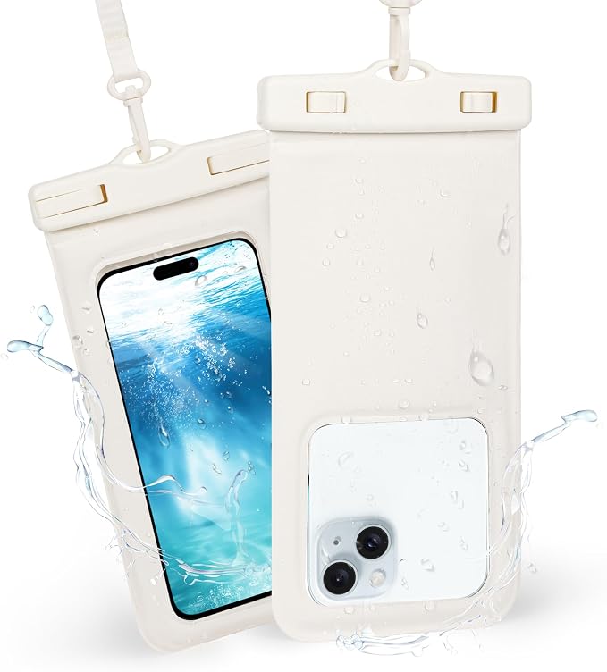 Waterproof Phone Pouch Floating, 2 Pack-Up Waterproof Phone Case for Iphone 13 14 15 16 Pro Max, IPX8 Cellphone Underwater Dry Bags Vacation Beach Pool Kayak Cruise Travel Essentials (White+White)