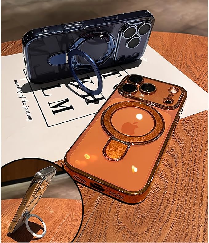 LXK Magnetic Invisible Stand for iPhone 17 Pro Case 6.3" Compatible with MagSafe, Military-Grade Protection, with Camera Protector, Clear Scratch-Resistant Back Cover for iPhone 17 Pro, Cosmic Orange