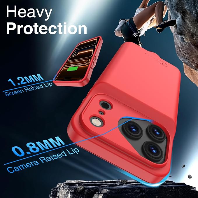 GIN FOXI Battery Case for iPhone 17 Pro, Rechargeable Case Charger 8500mAh Ultra-Slim Lightweight Powerful Battery Pack 15W Fast Charging Anti-Fall TPU Juice Box for 17 Pro (6.3") Red