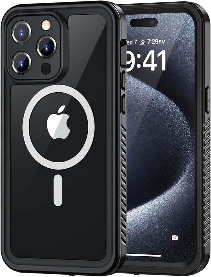 Lanhiem Magnetic for iPhone 15 Pro Case, Waterproof Dustproof Cover [Built in Screen Protector] [Compatible with MagSafe], Full Body Heavy Duty Phone Case for iPhone 15 Pro - 6.1” (Black)