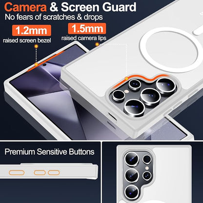 MOZOTER for Samsung Galaxy S24 Ultra Case,[Compatible with MagSafe] Clear | [12Ft Military Dropproof][2*Screen Protector]Translucent Slim Shockproof Holsters Case for S24 Ultra-Clear