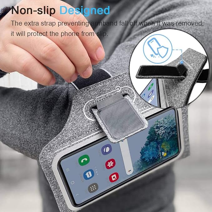 JEMACHE Armband for Samsung Galaxy S26 S25 S24 S23 S22 Ultra/Plus/FE, Gym Running Workouts Arm Band with Earbuds Holder (Grey)