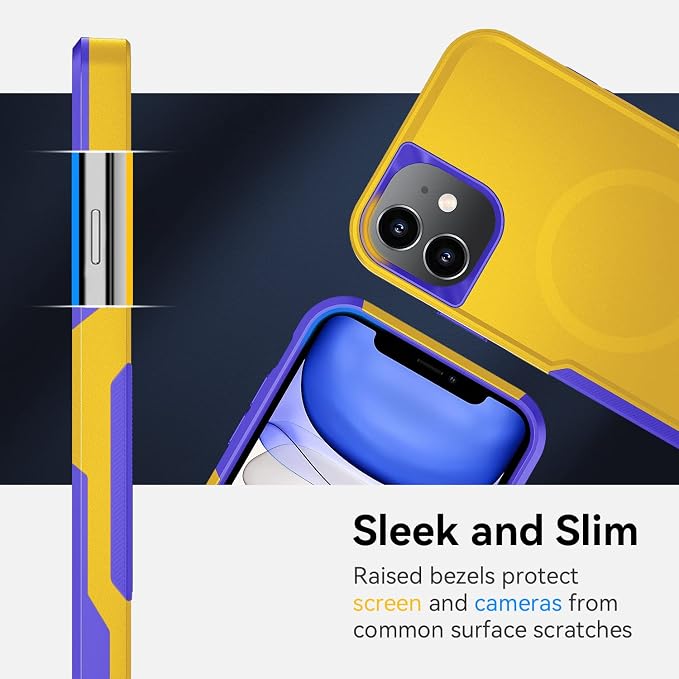 Xmon for iPhone 11 Magnetic Case [Compatible with MagSafe] Tempered Glass Screen Protector with Camera Lens Protector Phone Case Cover for Apple iPhone 11 (Magnetic Yellow)