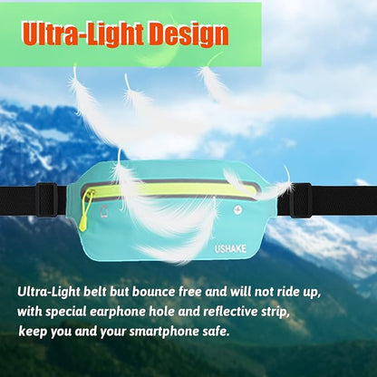 USHAKE Slim Running Belt, Ultra Light Bounce Free Waist Pouch Fitness Workout Belt Sport Waist Pack Exercise Waist Bag for Apple iPhone Samsung in Running Gym Marathon Cycling