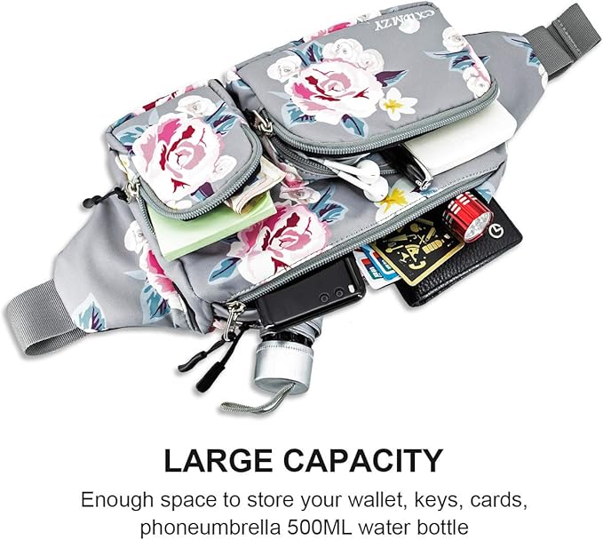 CXWMZY Fanny Packs For Women & Men, Waist Bag Hip Bum Bag Strap Extension Large Capacity Easy Carry Any Phone Passport Wallet for Outdoors Workout Traveling Casual Running Hiking Cycling Dog Walking