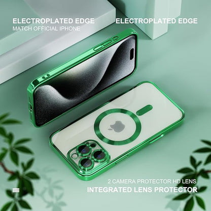 Misea Magnetic for iPhone 16 Pro Max Case Compatible with MagSafe [Never Yellowing] [Military Grade Drop Protection] Full Camera Lens Protector Plating Soft Clear Phone Case for Women 6.9", Green