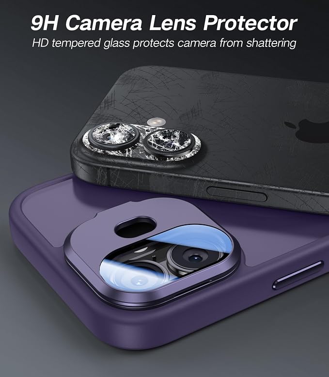 [Upgraded] for iPhone 16 Case with Camera Cover Stand [Fit for MagSafe][9H Camera Lens Protector] Mil-Grade Protection Translucent Matte Silicone Magnetic iPhone 16 Phone Case, Purple