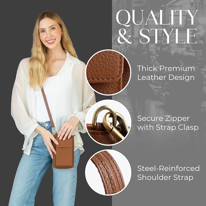 BULL GUARD Crossbody Leather Wallet Phone Purse, Anti Theft and RFID Blocking, Elegant Design for Travel
