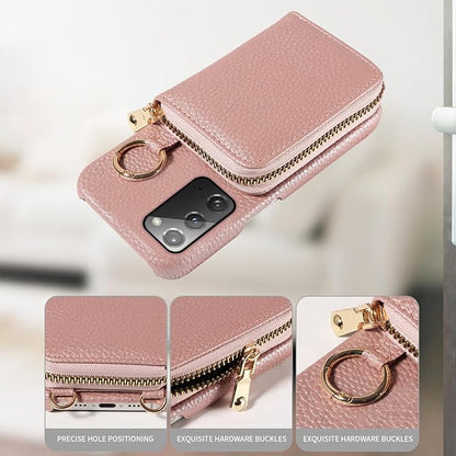 Wallet Case for Samsung Galaxy Note 20 5G with Shoulder Strap Ring Buckle, PU Leather Flip Organ Purse, Card Holder Stand Phone Cover for Note20 Notes 20s Twenty Not S20 Women Men Rose Gold