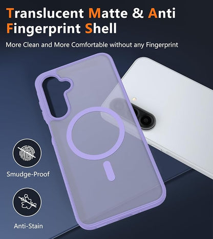 FNTCASE for Galaxy A26 5G Phone Case: Magnetic Matte Translucent Military Grade Drop Protection Cell Phone Cover - Slim Rugged Durable Shockproof Protective for Samsung A26 Cases - Light Purple