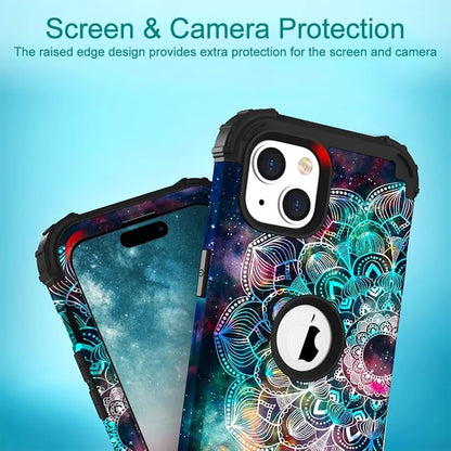 Hocase for iPhone 15 Plus Case, Heavy Duty Shockproof Protection Soft Silicone Rubber Bumper+Hard Plastic Hybrid Protective Case for iPhone 15 Plus 6.7" 2023 - Mandala in Galaxy