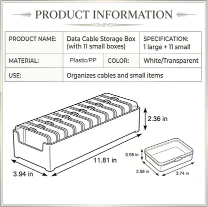 2 Pack Cable Organizer Box with 22 Mini Boxes, Clear Cord Storage Case