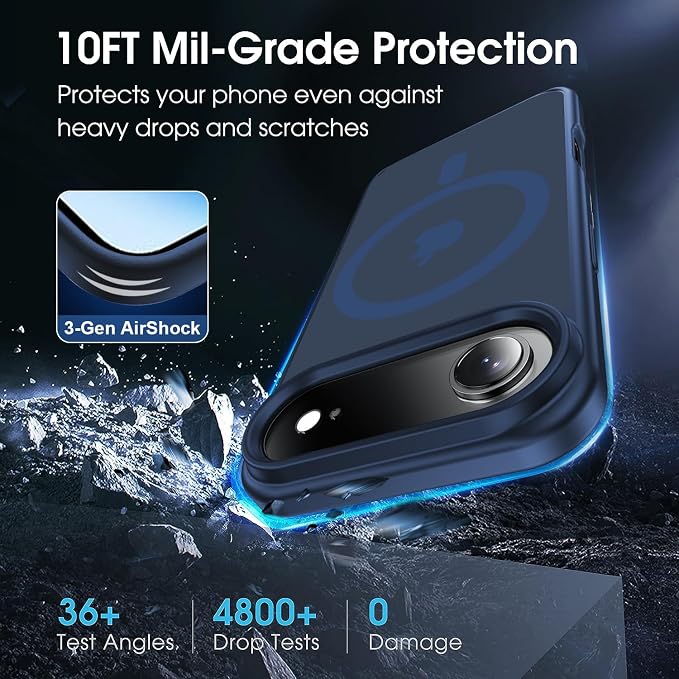 Magnetic for iPhone Air case, with Camera Lens Protector [10Ft Military-Grade Protection] Compatible with fit MagSafe Slim case for iPhone 17 Air 6.5 inch, Deep Blue