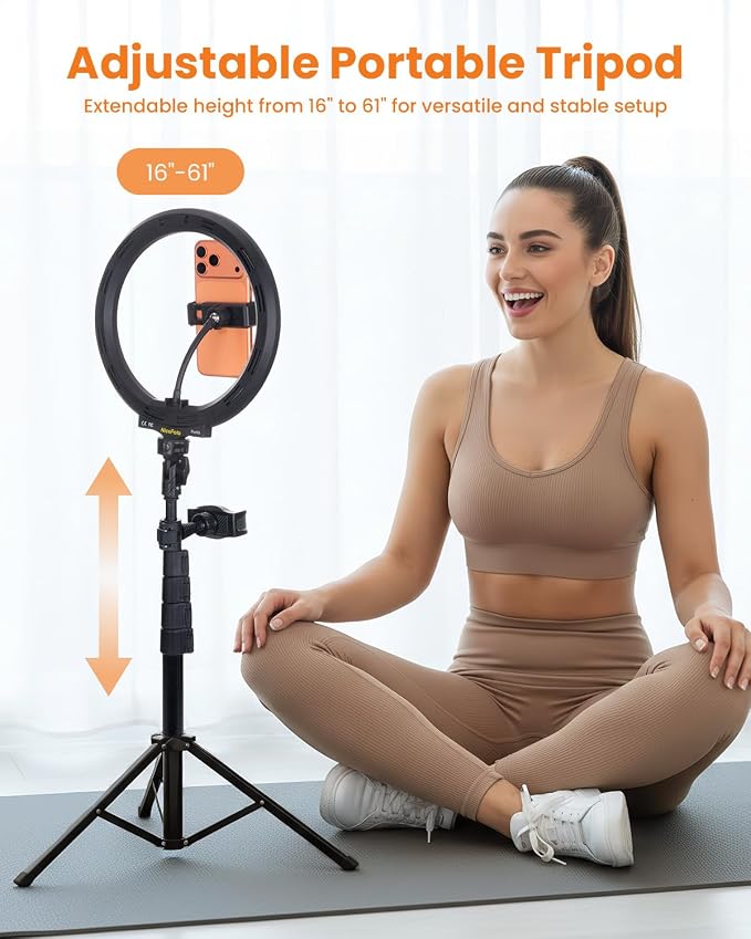 10" Desk Ring Light with 66'' Tripod Stands & Phone Holder, LED Circle Ring Lights Compatible with All Phones, 3 Color & 10 Brightness Level, for Live Stream, Makeup, Selfie, TikTok, YouTube