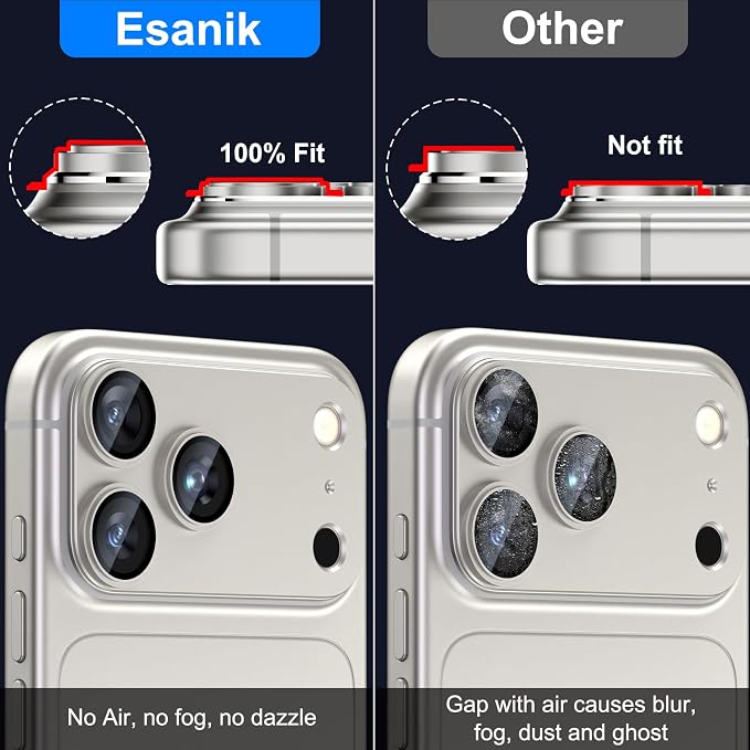 Esanik Upgrade 2 Pack for iPhone 17 Pro Max Camera Lens Protector, Aluminum Alloy Metal matte Case Tempered Glass Camera Screen Cover, Scratch Resistant Case Friendly (White)