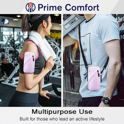 Prime Comfort Armband Cell Phone Holder, Crossbody Phone Purse for Running Walking, Adjustable Strap Phone Pouch Holster for Men Women