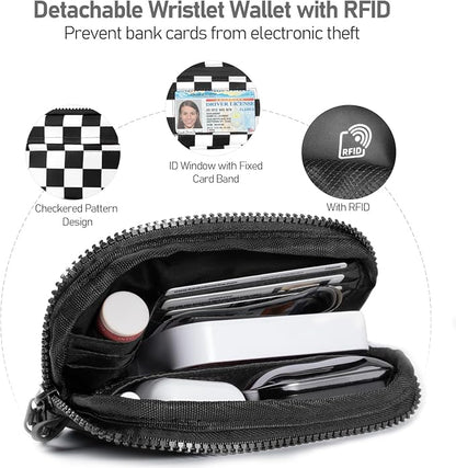 Clip and Go Strap for Phone with Wallet Crossbody Phone Lanyard and Detachable Checkered Bag with ID Window and RFID Pouch for Daily Travel.