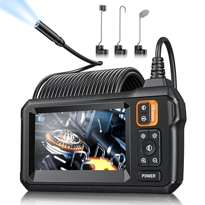 Endoscope Camera with Light, Inspection Borescope Camera with 4.3" IPS Screen, 1920P HD with 8 LED Lights, 32.8FT Semi-Rigid Cord Bore Scope, IP67 Waterproof Endoscope for Sewer, Tools(Orange)
