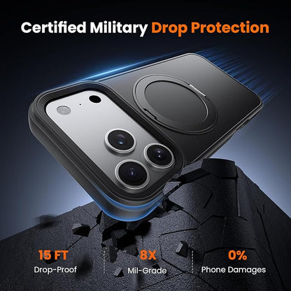 3 in 1 for iPhone 17 Pro Case with Stand Black,Build in Kickstand,Screen Protector *1 & Camera Lens Protector*1,Fits MagSafe, Slim Matte Finish Shockproof Phone Cover