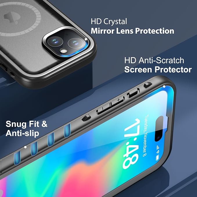 SPORTLINK for iPhone 15 Case - IP68 Waterproof Military Protective Full Body Heavy Duty Shockproof 360 Sealed Dustproof with Camera Screen Protector Phone Cover for i Phone 15 6.1" Mag/Black