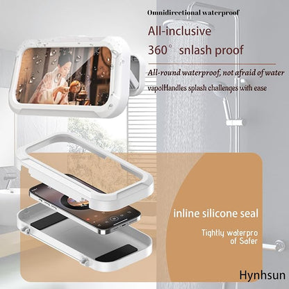 360° Rotatable Retractable Adjustable Shower Phone Case Holder,Anti-fog HD & sensitive screen ,Wall Mounted Phone Holder for Bathroom Mirror Bathtub Kitchen,Shower Accessories for 4-7" Phones (white)