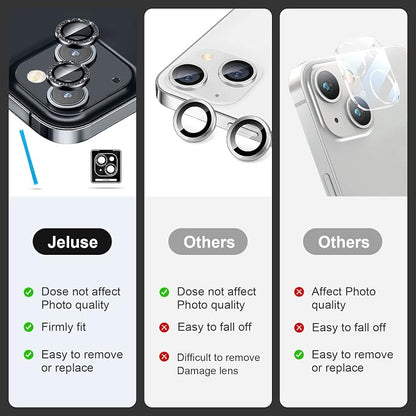 Jeluse 2X2 Pack Camera Lens Protector for iphone 14 Plus for iphone 14, 9H Tempered Glass Screen Protector Cover [Alignment Kit Eazy installation] Metal Individual Ring