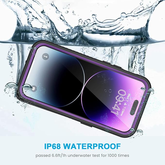 Lanhiem for iPhone 14 Pro Case, IP68 Waterproof Dustproof Shockproof with Built-in Screen Protector, 6.1 inch - Purple