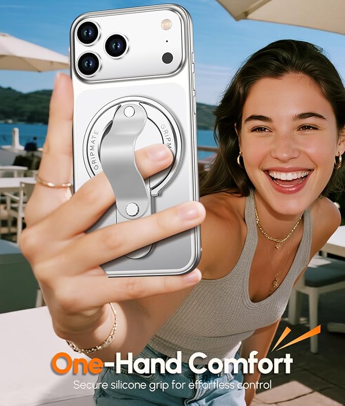 2nd Gen for Magsafe Phone Grip for iPhone - Strong Dual-Sided Magnetic Phone Ring Holder - Detachable, Comfortable Finger Loop Stand for iPhone 17 Pro Max 16 15/14/13/12 Series (Silver)