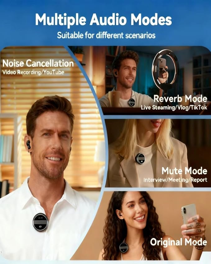 Wireless Lavalier Mini Microphone for iPhone/Android, Noise Canceling USB C Lavalier Microphone for Android iPhone Video Recording Vlogging TikTok, Magnetic Lapel Mic with Charging Case