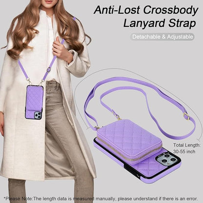 Bocasal Crossbody Wallet Case for iPhone 11 Pro Max, RFID Blocking PU Leather Zipper Handbag Purse Flip Cover, Kickstand Folio Case with Card Slots Holder Wrist Strap Lanyard 6.5 Inch (Purple)