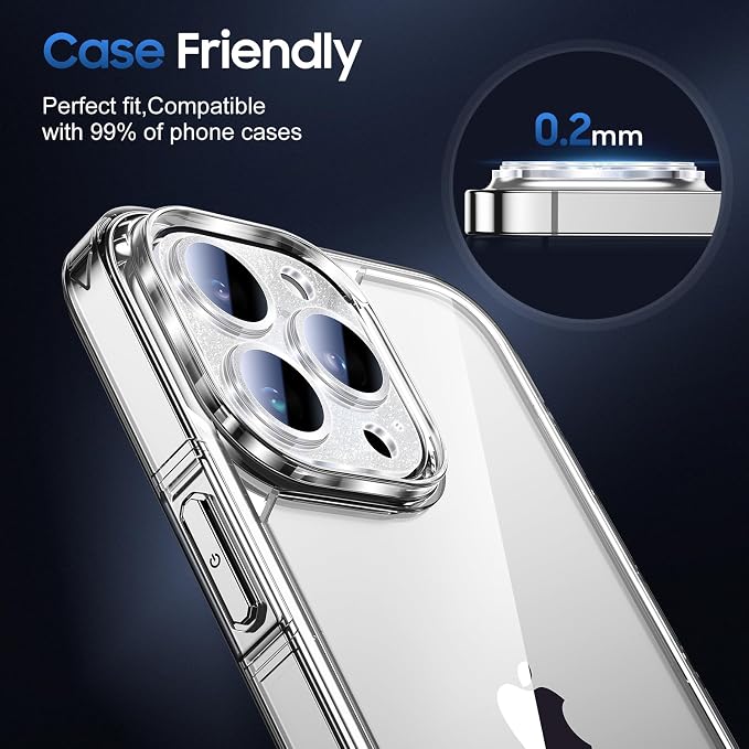 UniqueMe 3 Packs Compatible for iPhone 13 Pro Max/iPhone 13 Pro Camera Lens Protector Acrylic [Not Glass],[Case Friendly][Scratch-Resistant][Night Shooting Mode]-Glitter Silver