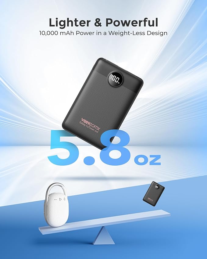 Portable Charger 10000mAh, Ultra Slim Power Bank Fast Charging with Attached USB C Cable, Travel Essential Phone Power Bank Battery Pack for iPhone 17/16/15/14 Samsung S25 Google etc