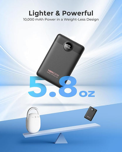 Portable Charger 10000mAh, Ultra Slim Power Bank Fast Charging with Attached USB C Cable, Travel Essential Phone Power Bank Battery Pack for iPhone 17/16/15/14 Samsung S25 Google etc
