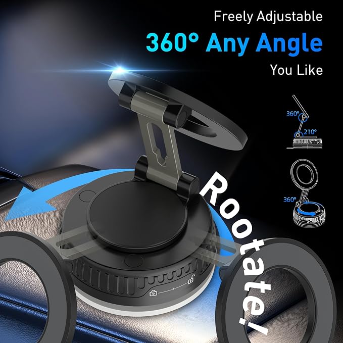 Car Phone Holder for Magsafe [Strongest Suction & Magnetic] 360° Adjustable Car Phone Mount,Cell Phone Holder for Your Car for All Smartphones & All Car Models