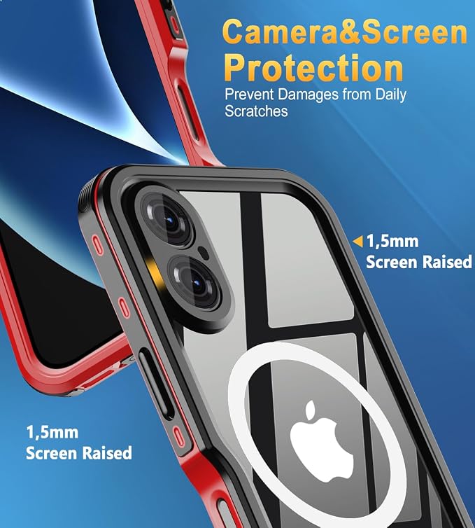 for iPhone 16 Case Waterproof | Full Body Shockproof Dust Proof Phone Case Cover with Screen Protector - Red