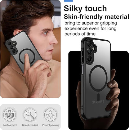 For Samsung Galaxy A15 5G Phone Case:A15 Case [Compatible with Magsafe] with 2PC Tempered Glass Screen Protector,Camera Bump Protection,Slim Frosted Translucent Soft-Touch for Galaxy A15,Matte black
