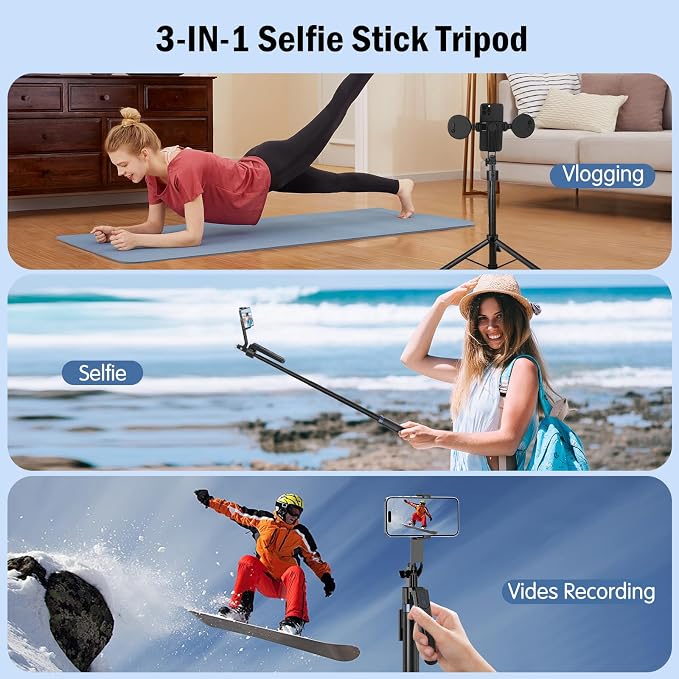 70" Auto Face Tracking Tripod for iPhone,360 Rotation Travel Selfie Stick Stand,Face Tracking Phone Tripod with Light and Remote,Applied to Tiktok YouTube Vlog Video Recording