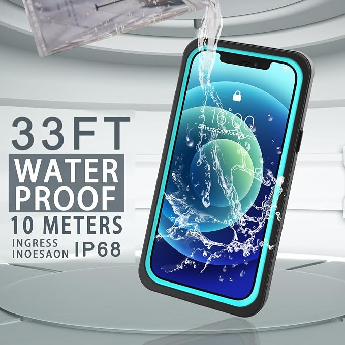 Diverbox for iPhone 12 Waterproof Case,Waterproof Shockproof Dustproof IP68 Full-Body Hard Case Built-in Screen Protector Underwater Outdoor Waterproof Cover for iPhone 12,6.1 in (Teal)