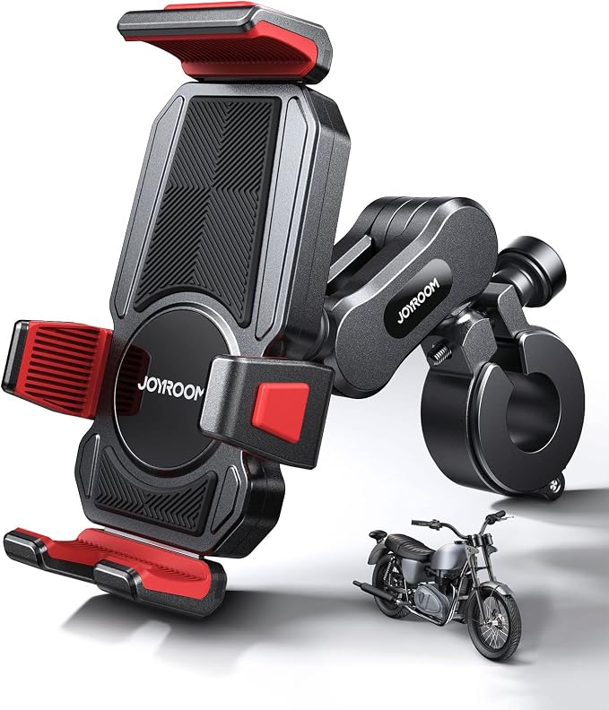 JOYROOM Aluminum Alloy Motorcycle Phone Mount with Vibration Dampener, Motorcycle Phone Holder for Harley Bike Bicycle Scooter ATV/UTV, Compatible with iPhone, Samsung, All Cell Phones
