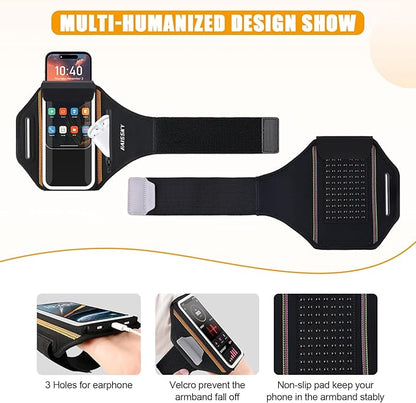 Running Armband for iPhone 15/14/13 Pro/Plus & Galaxy S20/S10, 3D Design Cell Phone Armband with Earphone Pouch Card Slot & Key Pockets, Water Resistant Sports Phone Holder Up to 6.9" Devices
