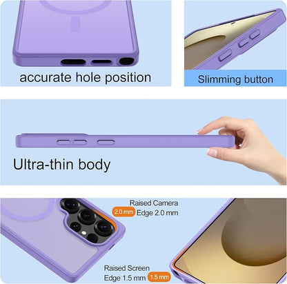 For Samsung Galaxy S25 Ultra Case [Compatible with Magsafe] Translucent Matte Magnetic Phone Case,Slim Thin Duty Shockproof Protection Cover with 2pc Screen Protector for S25 Ultra-Light purple
