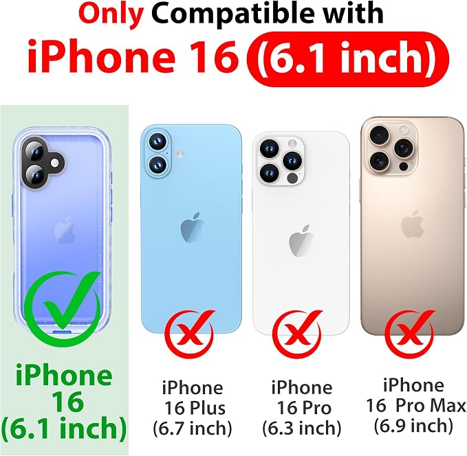 SPORTLINK for iPhone 16 Waterproof Phone Case - Built in Screen & Camera Lens Protector,6.6FT Military Dropproof/Shockproof/Dustproof/IP68 Underwater for iPhone 16 6.1 inch Blue/Frosted Clear