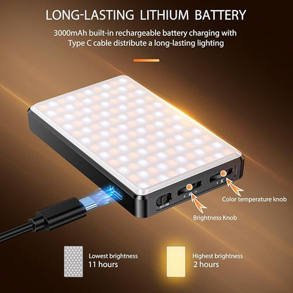 120 LED Video Light, Portable USB Photo Light Dimmable 2500-9000K CRI 95+ 5000mAh Battery with Tripod with Colored Filters and Clip, Photo Lamp for Phone/iPad/Laptop/Camera