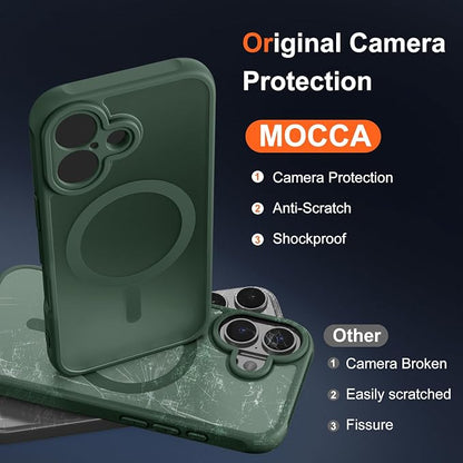 MOCCA Magnetic for iPhone 17 Case, (Compatible with Magsafe) (16FT Military Grade Protection) Full Camera Protection Anti-Fingerprint Slim Translucent Matte Phone Cover 6.3",Midnight Green