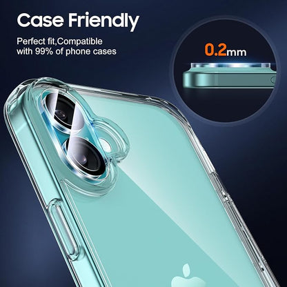 UniqueMe for 3 Pack iPhone 16 / iPhone 16 Plus/iPhone 17 Camera Lens Protector - [Drop Protection] [Case Friendly] 9H Tempered Glass Camera Cover Screen [Update New Version]