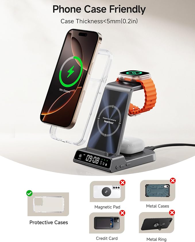 Wireless Charger for Apple Devices, 3 in 1 Wireless Charging Station Dock for iPhone Air/17 Pro Max/17 Pro/16/15/14/13, Apple Watch Charger for iWatch Ulltra 3/11/10/9/8/7/SE, AirPods Pro 3/4/3