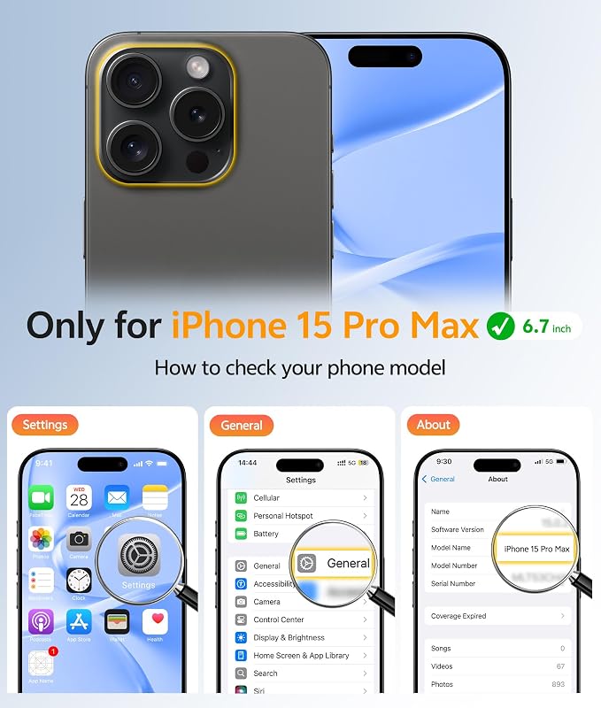 FNTCASE for iPhone 15 Pro Max Case: [Compatible with Magsafe] Translucent Matte Cases with [Full Camera Protection] [Screen Protector] Military Grade Shockproof Protective Phone Cover - Black
