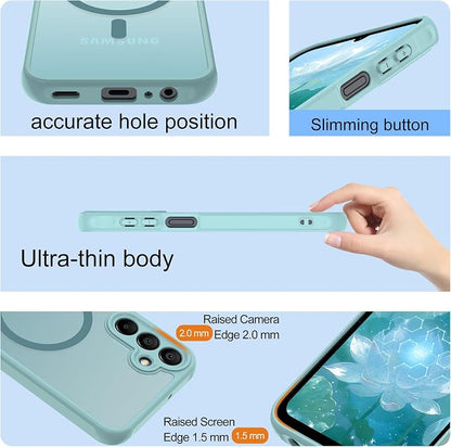 for Samsung Galaxy A15 5G Phone Case: Samsung A15 Case [Mag-Safe Fit] with 2PC Tempered Glass Screen Protector,Frosted Translucent A15 Case Soft-Touch Skin Protection for Galaxy A15 Cover,Mint Greenn