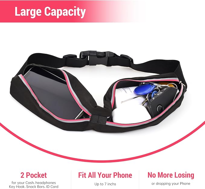 JUMAHE Slim Running Belts for Women Men - Running Phone Holder Fanny Pack for Key, Accessories Fits ALL Cell Phones, Pink